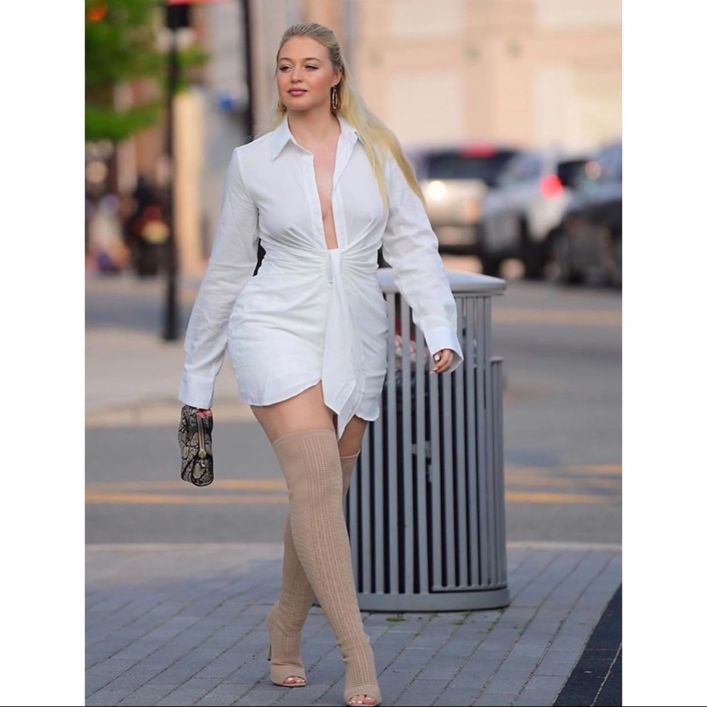 Sexy White Plunging Shirt Dress